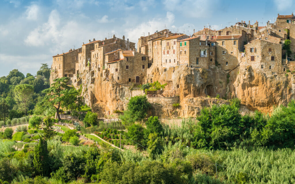 Panoramic sight of Pitigliano in a sunny summer afternoon. Province of Grosseto, Tuscany, Italy.