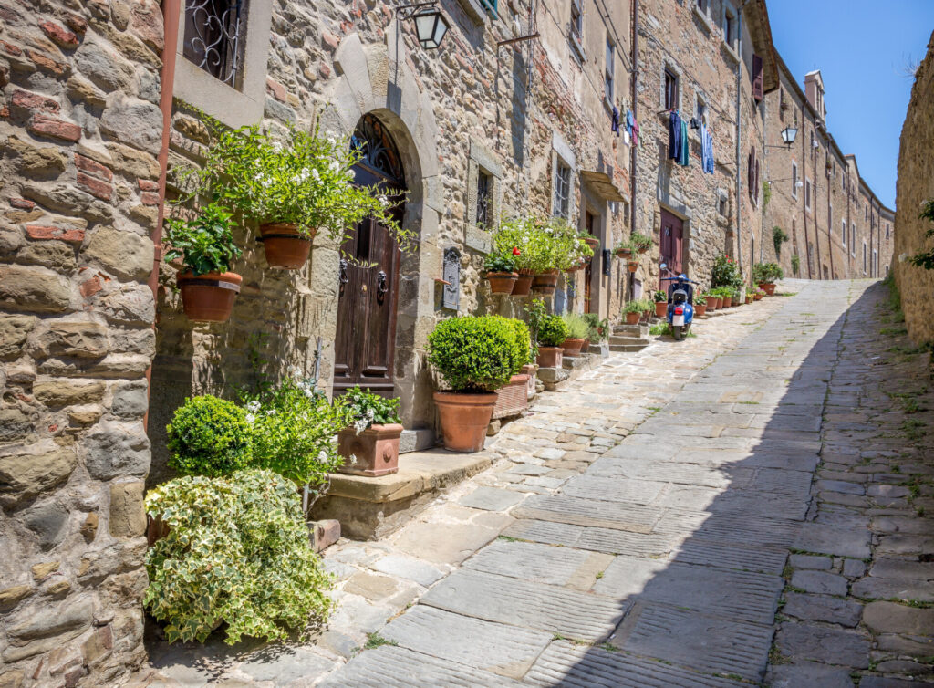 Beautiful street of captivating Cortona town in Tuscany, Italy