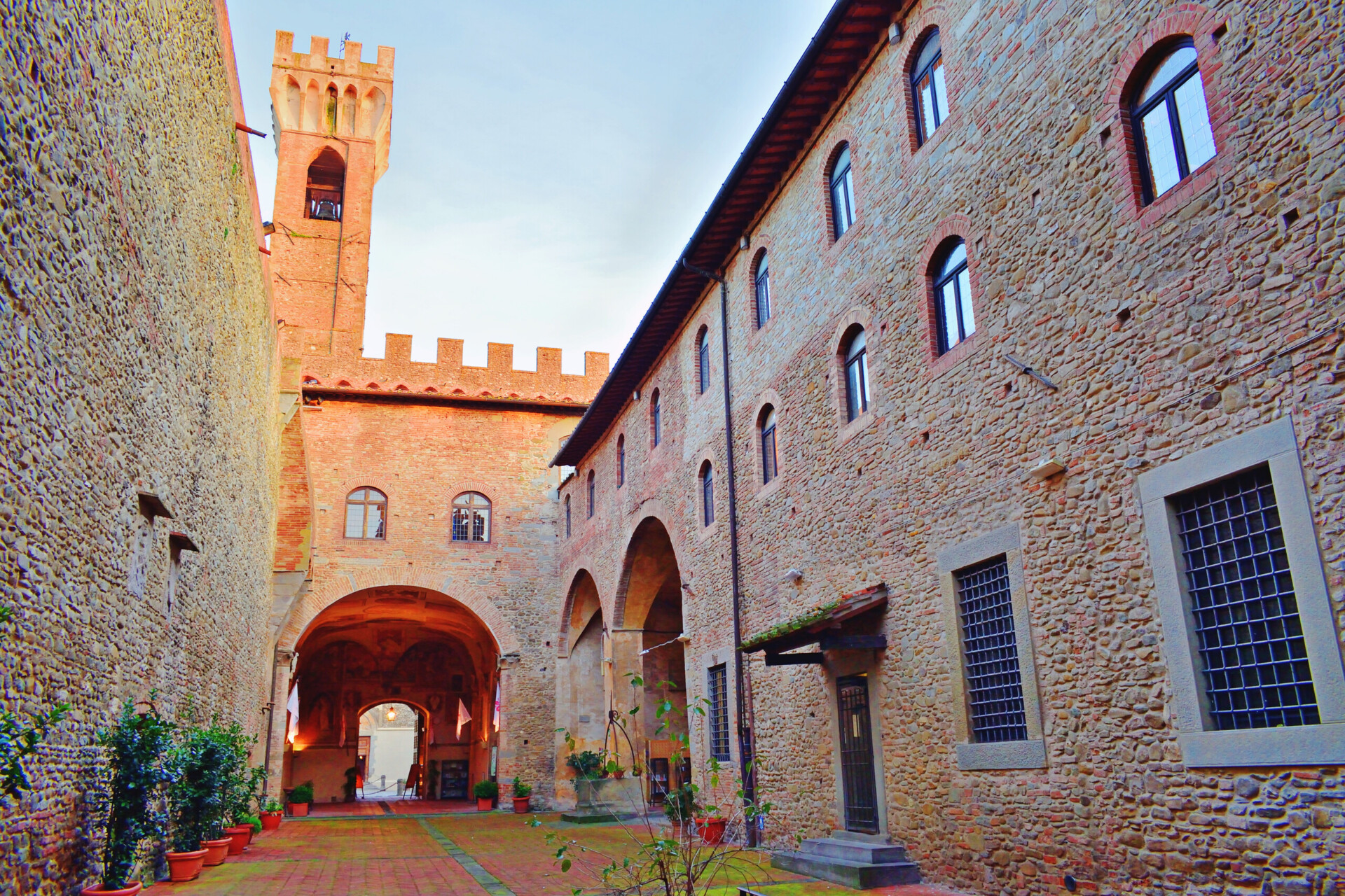 courtyard of the 14th century Palazzo dei Vicari in the town of Scarperia in Florence, Tuscany, Italy.