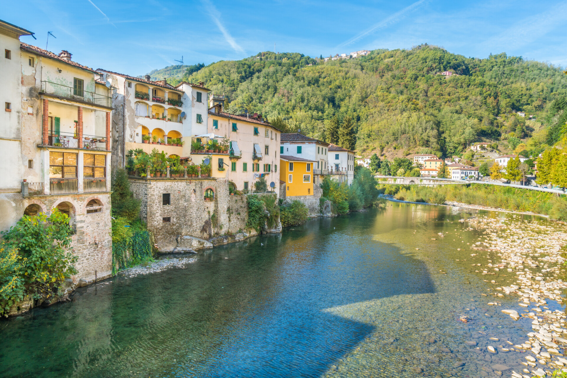 The picturesque town of Bagni di Lucca on a sunny day. Near Lucca, in Tuscany, Italy.