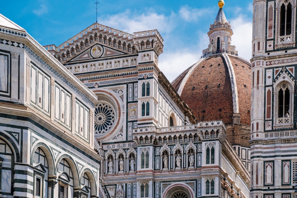 Florence Duomo, Włochy. Katedra Santa Maria del Fiore (Bazylika Matki Bożej Kwiatowej). Miasto w ciągu dnia