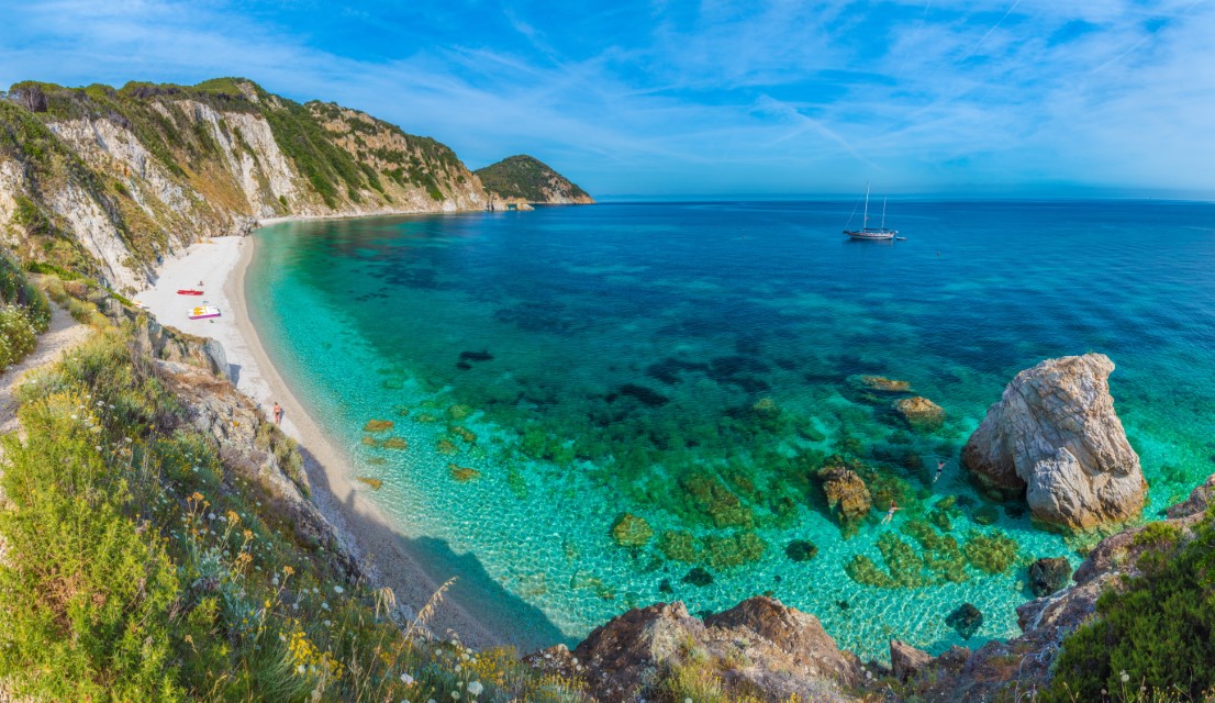 Sansone beach with amazing turquoise water, Elba Island, Tuscany, Italy.