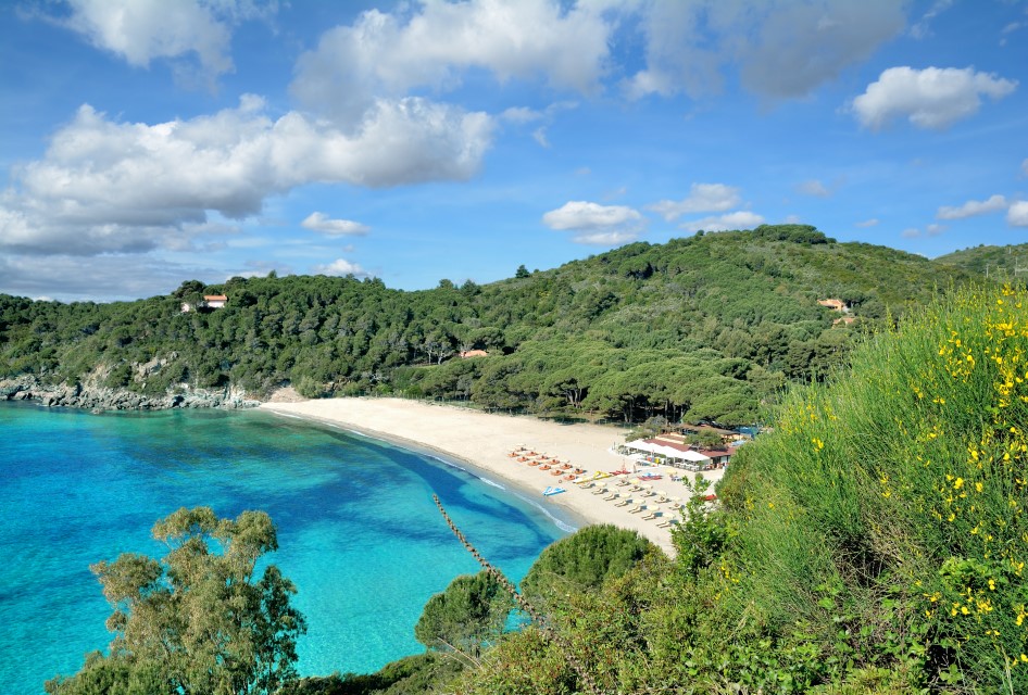 Beach of Marina di Campo called Fetovaia on Island of Elba,Tuscany,mediterranean Sea,Italy