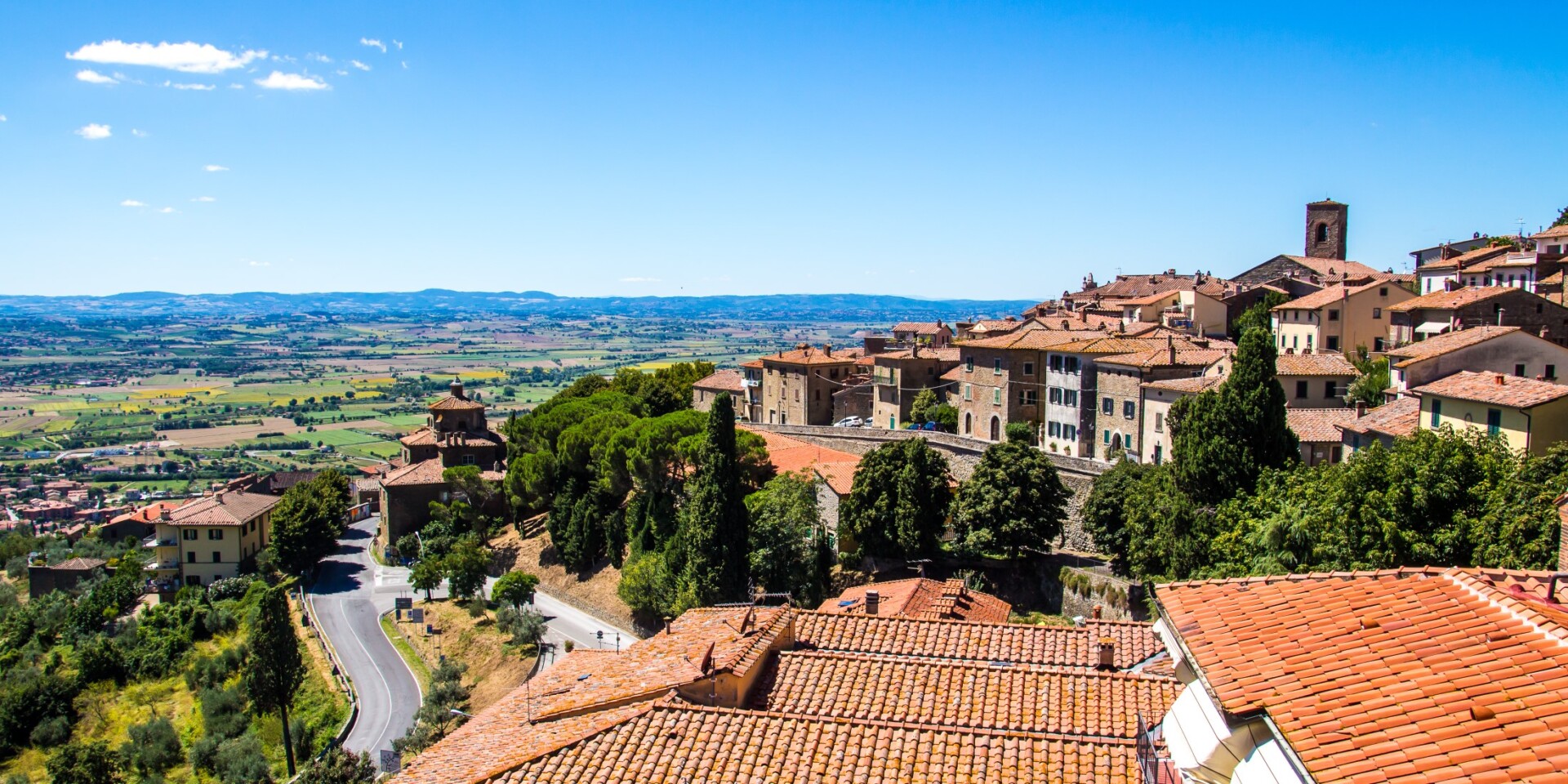 view of Cortona, medieval town in Tuscany, Italy