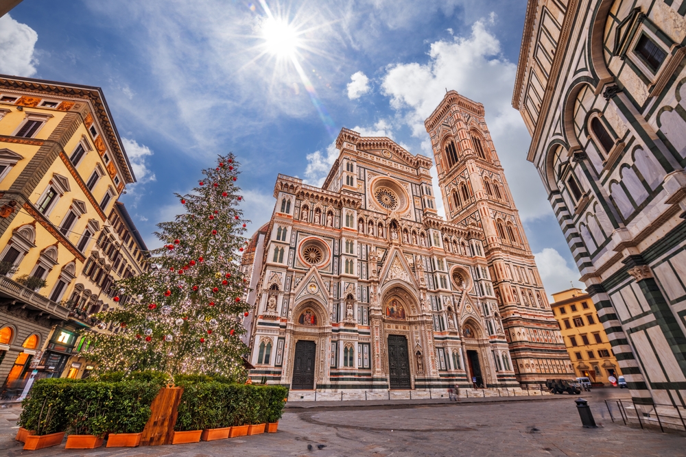 Florence, Tuscany, Italy during Christmas season with the Duomo in the daytime.